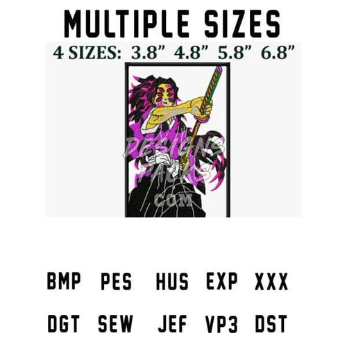 Anime demon warrior with purple hair and sword, available in 4 sizes for embroidery & DTF/DTG, PNG SVG PES formats