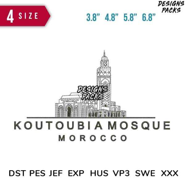 Koutoubia Mosque Morocco embroidery design in 4 sizes, DST PES JEF formats for instant download