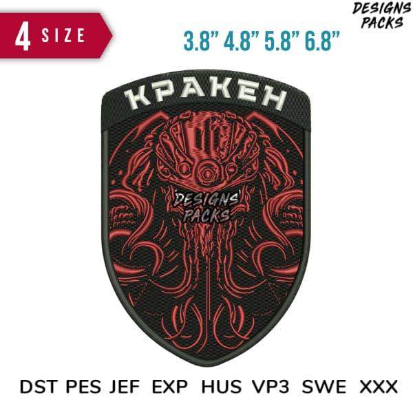 KPAKEH shield embroidery design in red & black, 4 sizes, DST PES JEF formats for instant download