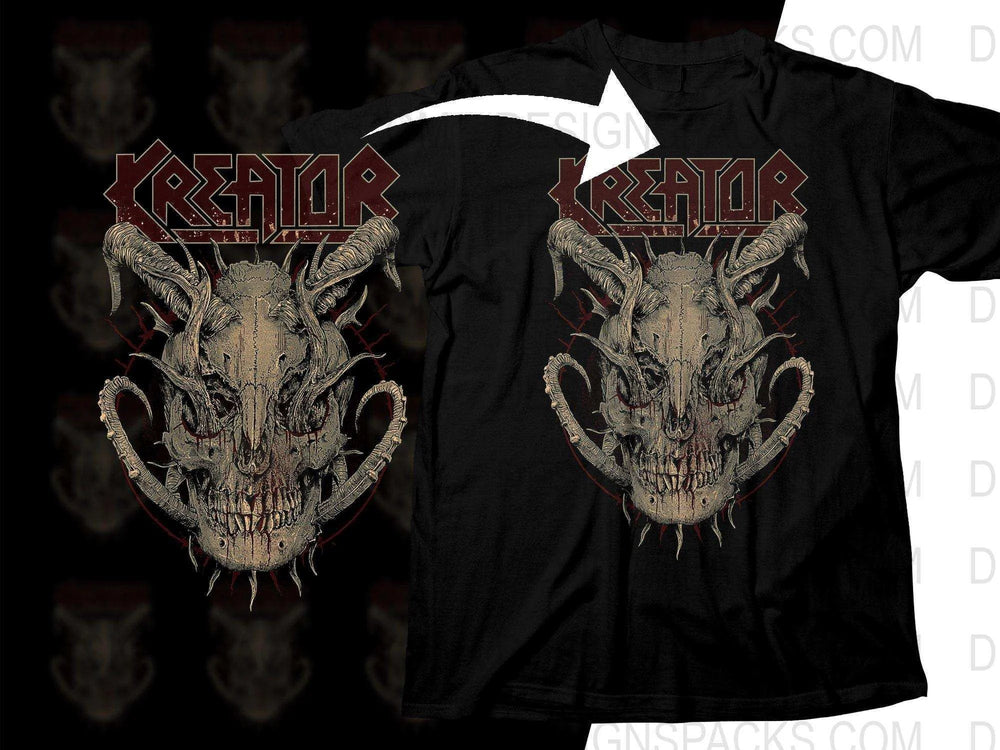 Kreator Band Logo with Horned Skull Design Png Halftone Digital Download
