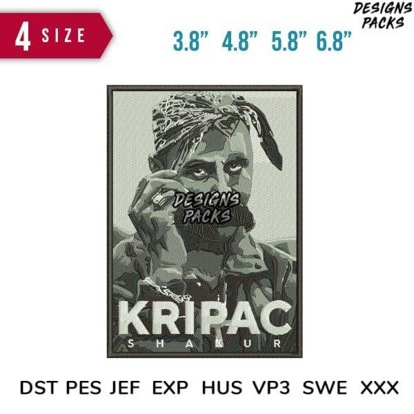 Kripac Shakur embroidery design in 4 sizes, compatible with DST PES JEF formats for instant download