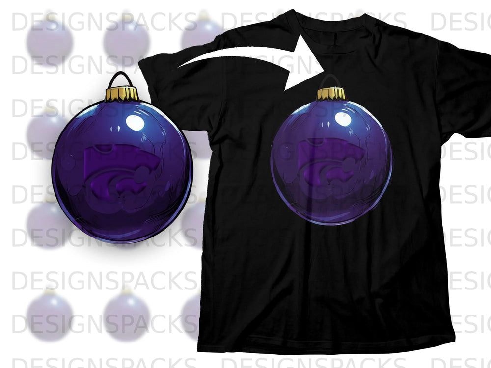 Black t-shirt with large purple ornament featuring wildcat logo.