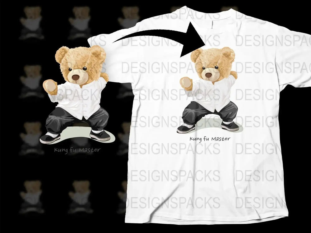 Kung Fu Bear Cartoon Graphic Cool Design Png Digital Download
