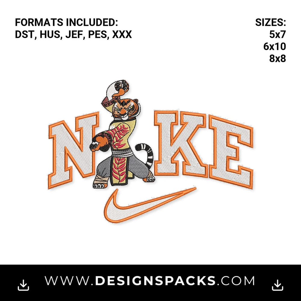 Kung Fu Tigress Varsity Swoosh Embroidery Design - Instant digital download pattern at Designspacks.com