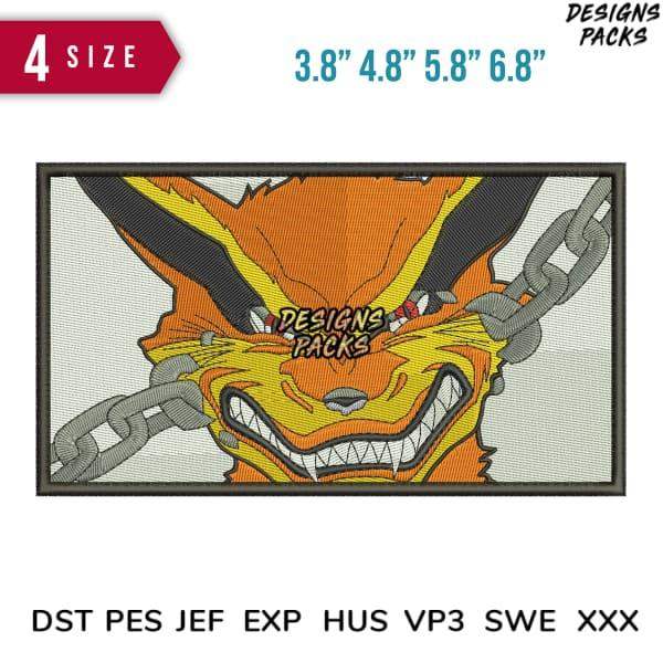 Fierce fox embroidery design with chains, available in 4 sizes and multiple file formats for instant download.