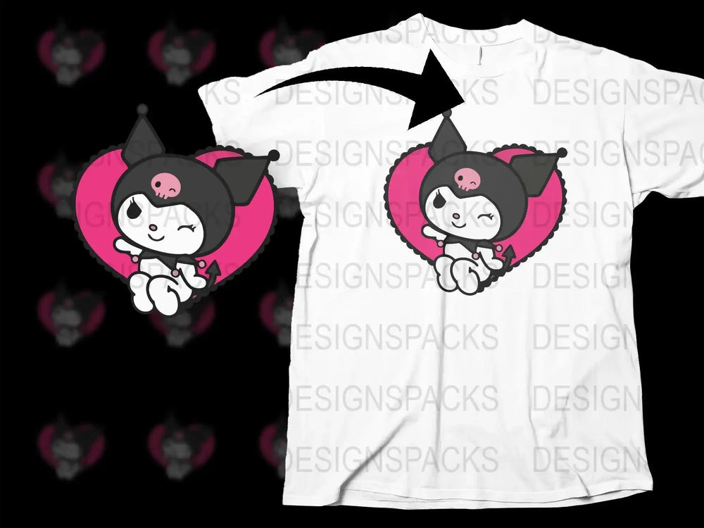 Kuromi Winking Heart Valentine's Day Png Digital Download