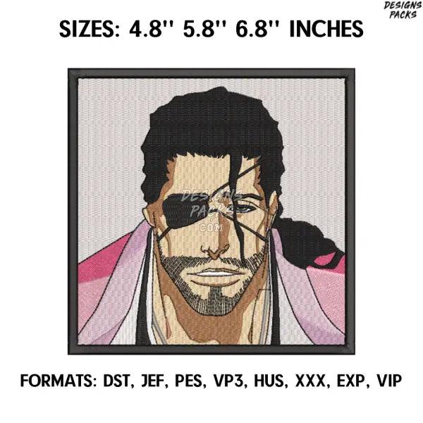 Kyoraku Shunsui Embroidery Design File, Bleach Anime Embroidery Design, Machine Embroidery, Anime Pes Design Brother