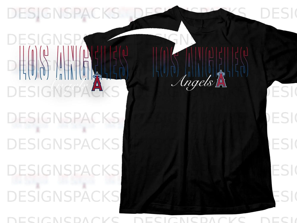 Black t-shirt with "Los Angeles Angels" text and team logo.