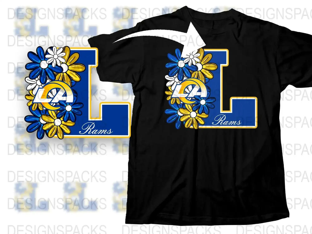 Custom Floral LA Rams T-Shirt, Blue and Yellow Flower Design, Sports Fan Apparel, Stylish Football Team Shirt