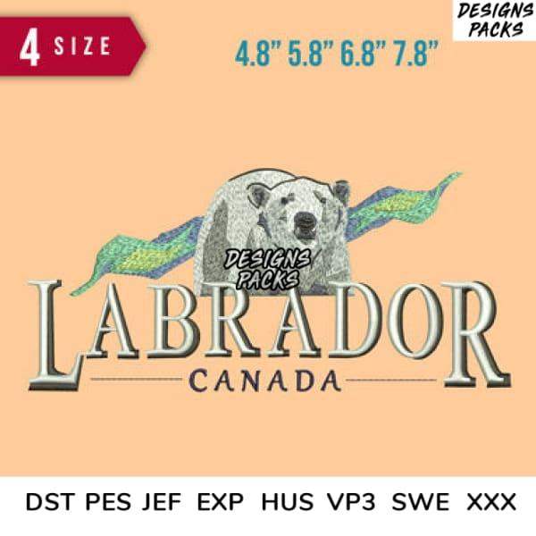 Labrador Canada embroidery design with polar bear, available in multiple sizes and formats