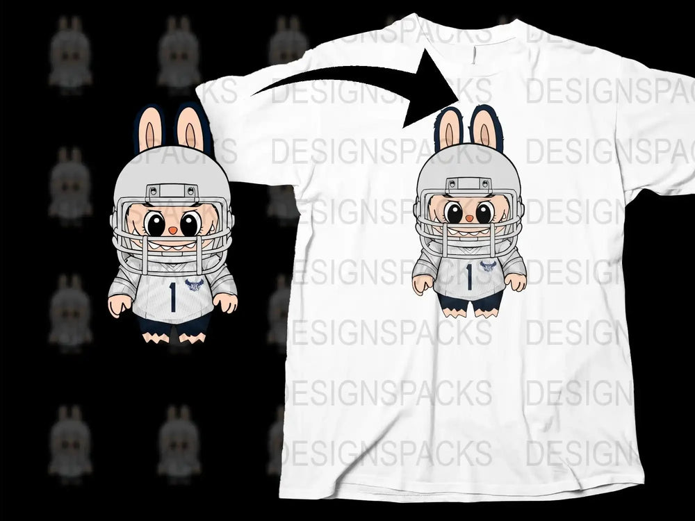 Cute Cartoon Football Player Bunny Graphic T-Shirt, Kids Sports Themed Tee, White Cotton Shirt