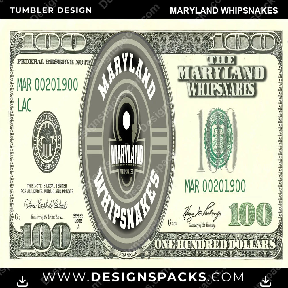 Lacrosse 100 Dollar Bill Maryland Whipsnakes PLL Lacrosse Tumbler Digital Wrap Design Download