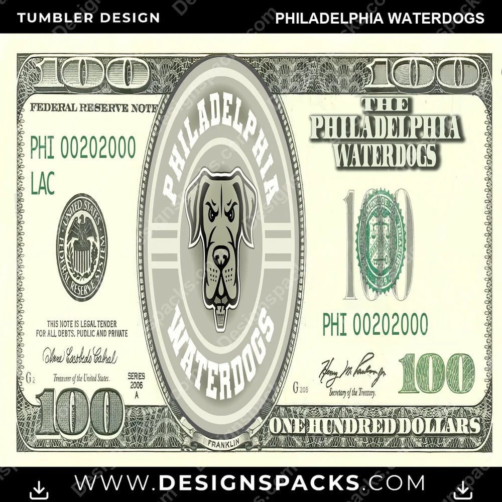 Lacrosse 100 Dollar Bill Philadelphia Waterdogs PLL Lacrosse Tumbler Digital Wrap Design Download
