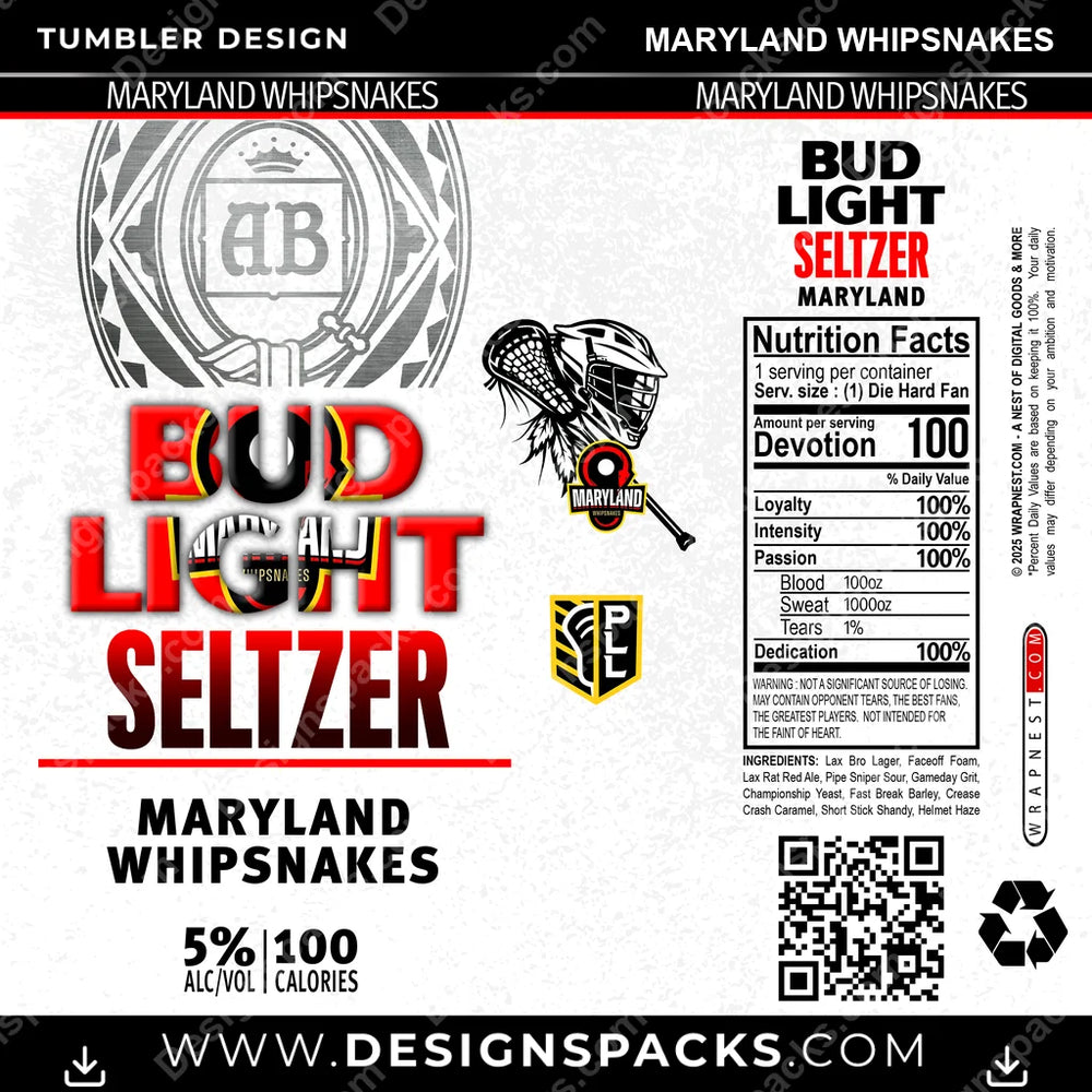 Lacrosse Bud Light Seltzer Maryland Whipsnakes PLL Lacrosse Tumbler Digital Wrap Design Download