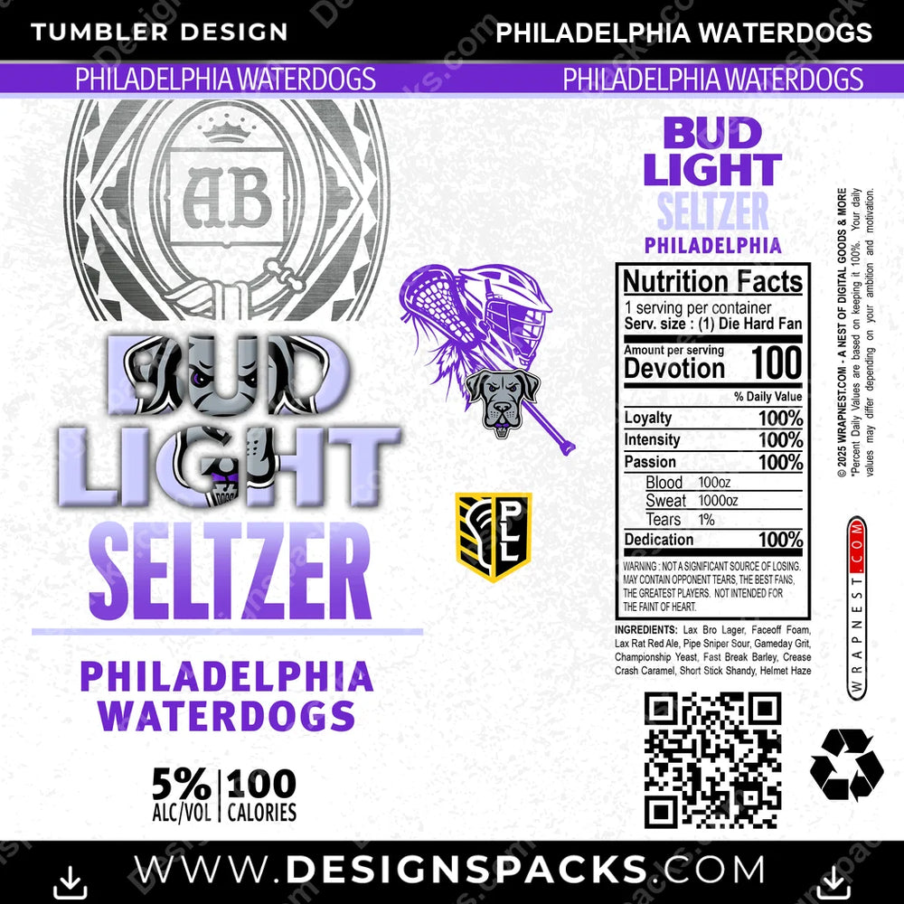Lacrosse Bud Light Seltzer Philadelphia Waterdogs PLL Lacrosse Tumbler Digital Wrap Design Download