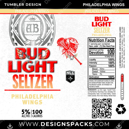 Lacrosse Bud Light Seltzer Philadelphia Wings Tumbler Digital Wrap Design