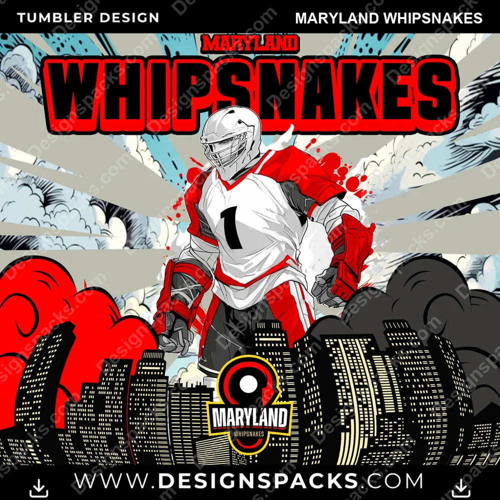 Lacrosse Comic Cover Maryland Whipsnakes PLL Tumbler Digital Wrap Design Download