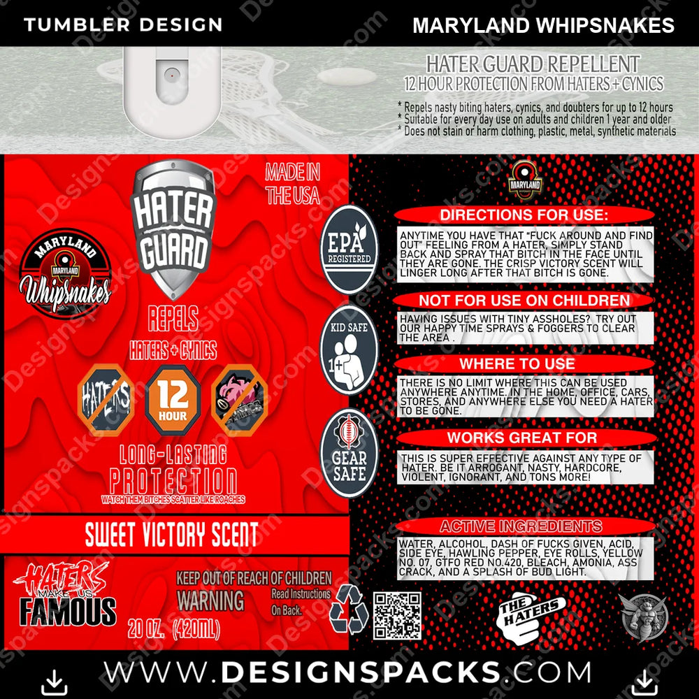 Lacrosse Hater Guard Maryland Whipsnakes PLL Lacrosse Tumbler Digital Wrap Design Download