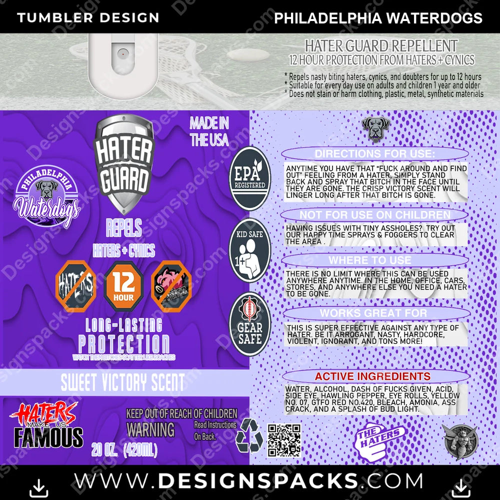 Lacrosse Hater Guard Philadelphia Waterdogs PLL Lacrosse Tumbler Digital Wrap Design Download