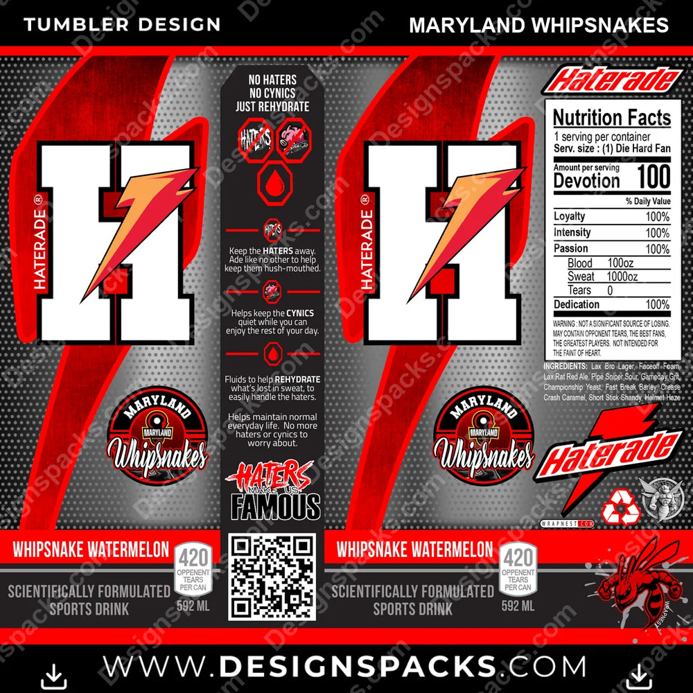 Lacrosse Haterade Maryland Whipsnakes PLL Lacrosse Tumbler Digital Wrap Design Download
