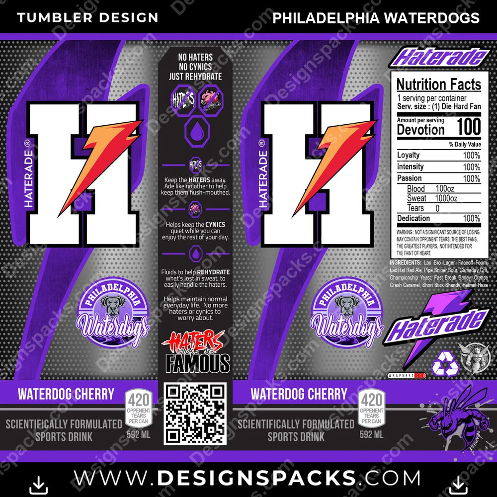 Lacrosse Haterade Philadelphia Waterdogs PLL Lacrosse Tumbler Digital Wrap Design Download