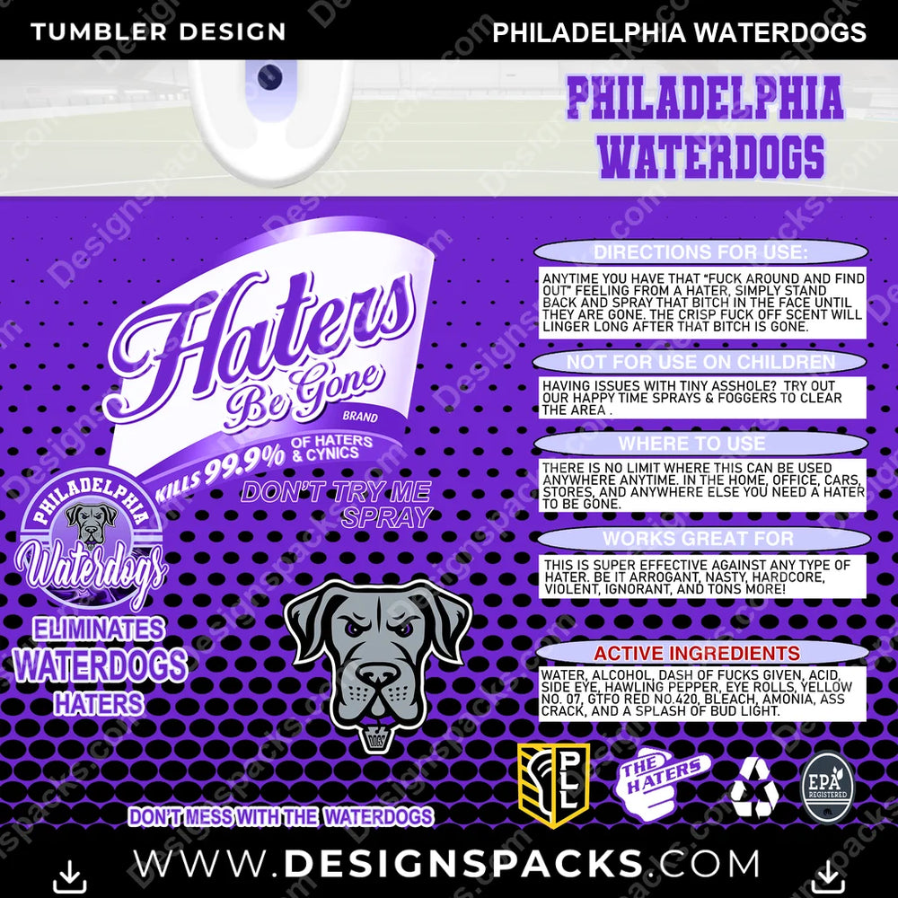 Lacrosse Haters Be Gone Philadelphia Waterdogs PLL Lacrosse Tumbler Digital Wrap Design Download