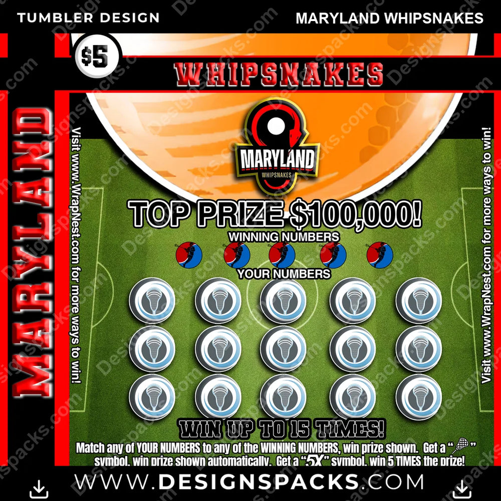 Lacrosse Lottery Ticket Maryland Whipsnakes PLL Lacrosse Tumbler Digital Wrap Design Download