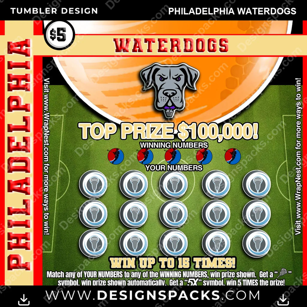 Lacrosse Lottery Ticket Philadelphia Waterdogs PLL Lacrosse Tumbler Digital Wrap Design Download