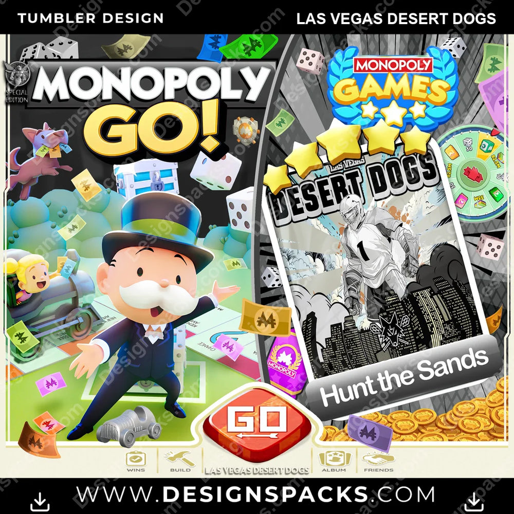 Lacrosse Monopoly Go! Las Vegas Desert Dogs PLL Lacrosse Tumbler Digital Wrap Design Download
