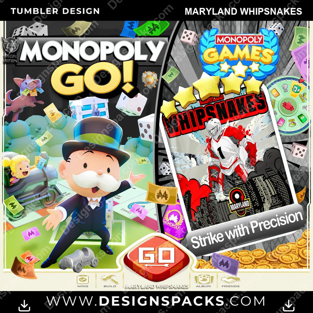 Lacrosse Monopoly Go! Maryland Whipsnakes PLL Lacrosse Tumbler Digital Wrap Design Download
