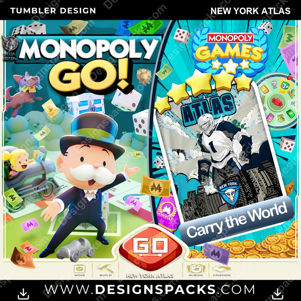 Lacrosse Monopoly Go! New York Atlas PLL Lacrosse Tumbler Digital Wrap Design Download