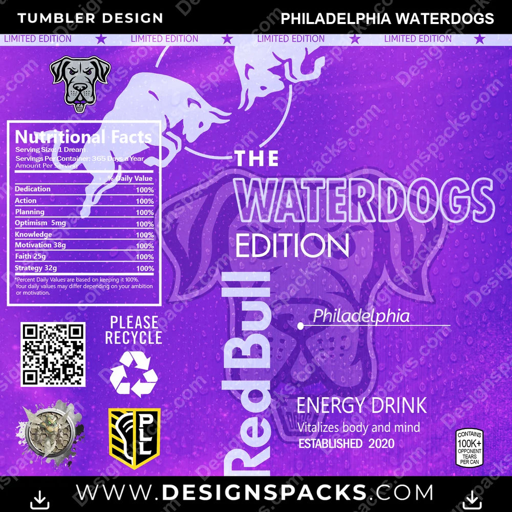 Lacrosse Red Bull Philadelphia Waterdogs PLL Lacrosse Tumbler Digital Wrap Design Download