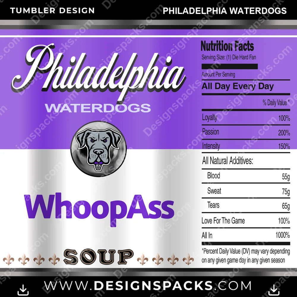Lacrosse Soup Can Philadelphia Waterdogs PLL Lacrosse Tumbler Digital Wrap Design Download