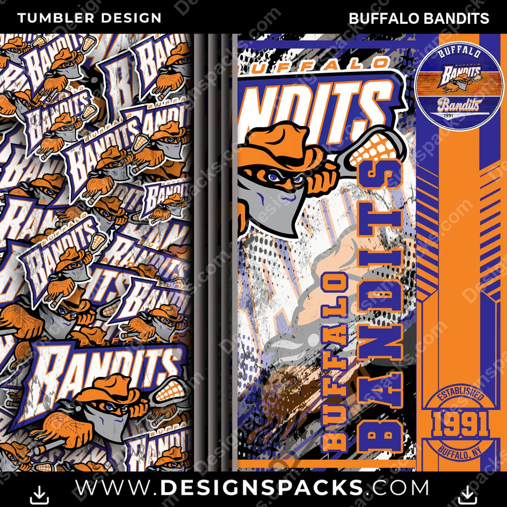 Lacrosse Sports Buffalo Bandits PLL Lacrosse Tumbler Digital Wrap Design Download