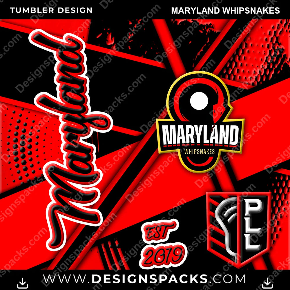 Lacrosse Team Sport Maryland Whipsnakes PLL Lacrosse Tumbler Digital Wrap Design Download