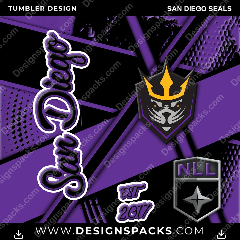 Lacrosse Team Sport San Diego Seals PLL Lacrosse Tumbler Digital Wrap Design Download
