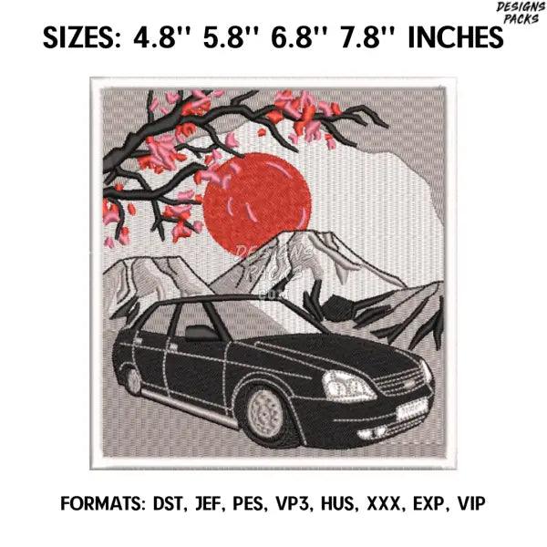Lada and Sakura Embroidery Design File, Machine Embroidery, Car embroidery pattern, Pes Design Brother, jdm Embroidery