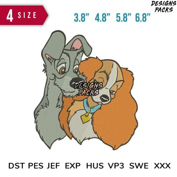 Cute dog couple embroidery design in 4 sizes, DST PES JEF formats for instant download