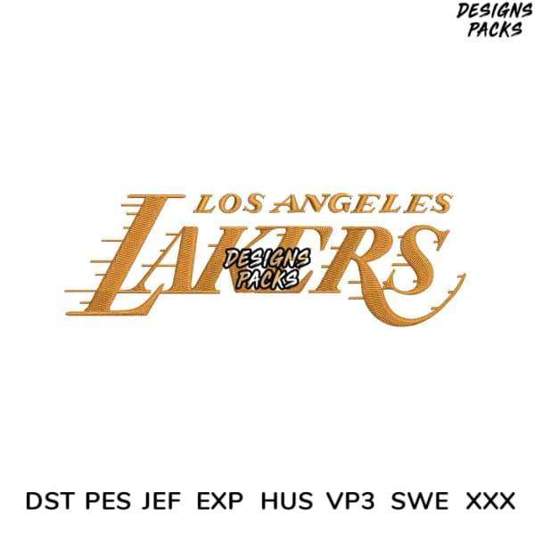 Los Angeles Lakers embroidery design in gold, compatible with DST PES JEF formats for instant download.