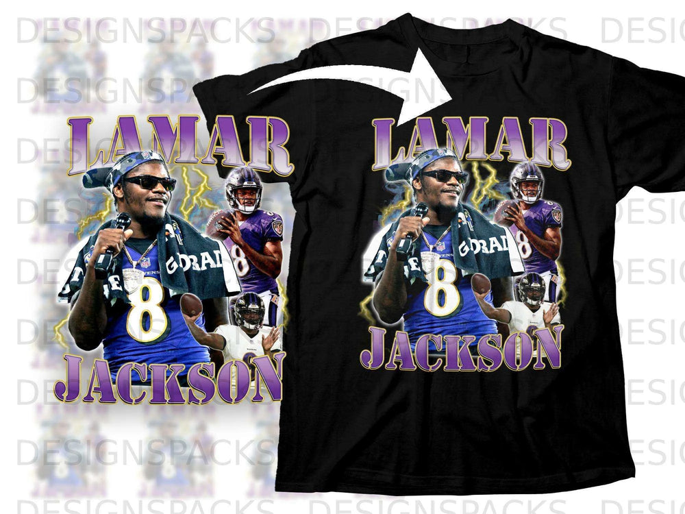 Lamar Jackson Ravens jersey graphic with player image and name.