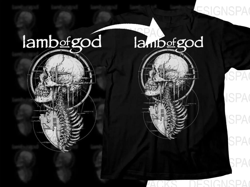 Lamb Of God Detailed Skull And Spine Music Band Design Png Halftone Digital Download