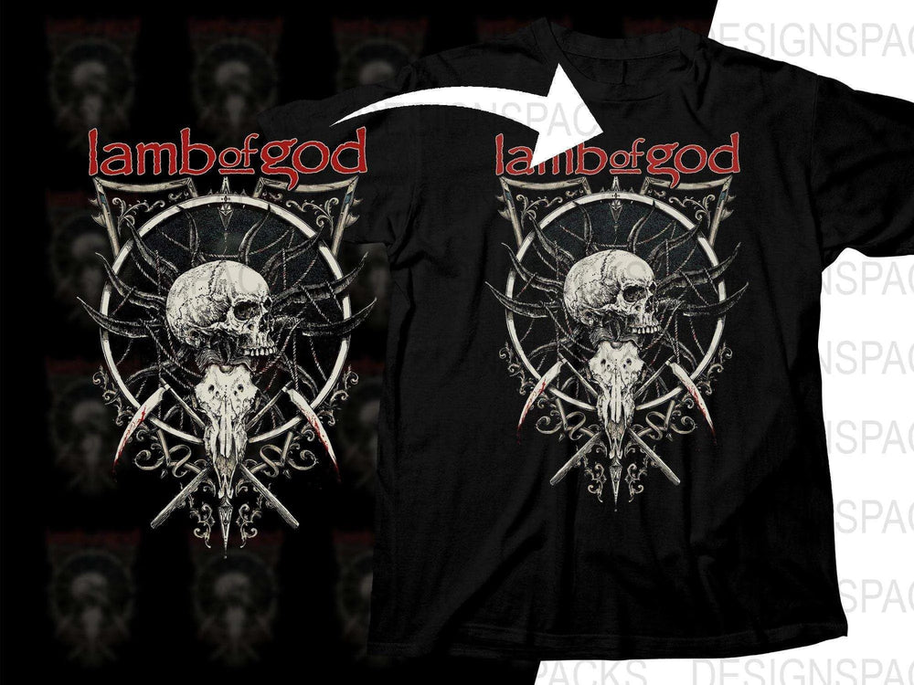Lamb Of God MusicLogo With Skull And Spires Design Png Halftone Digital Download