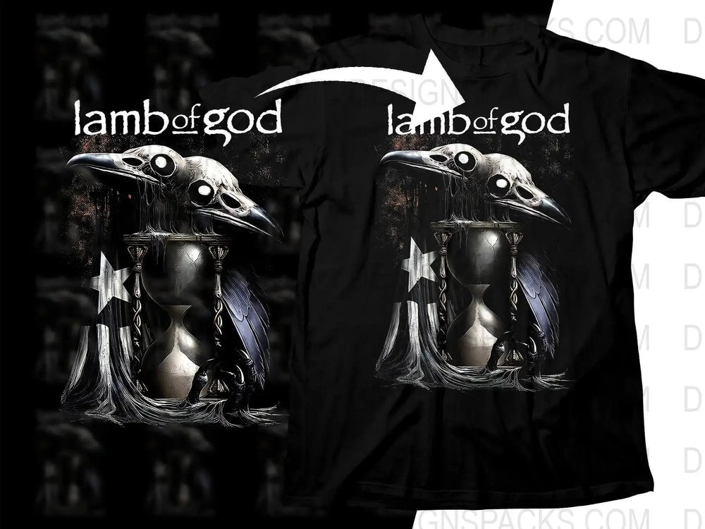 Lamb Of God Mystical Raven and Hourglass Artistic Rock Png Halftone Digital Download