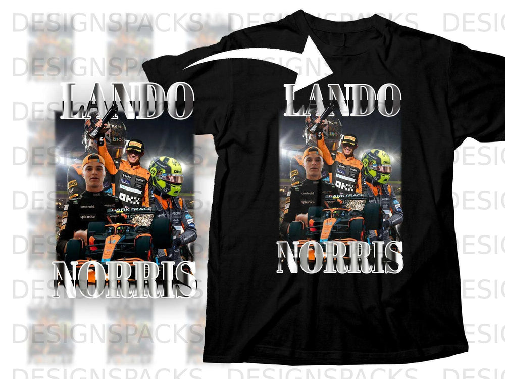 Black t-shirt with Lando Norris graphic and "Lando Norris" text.