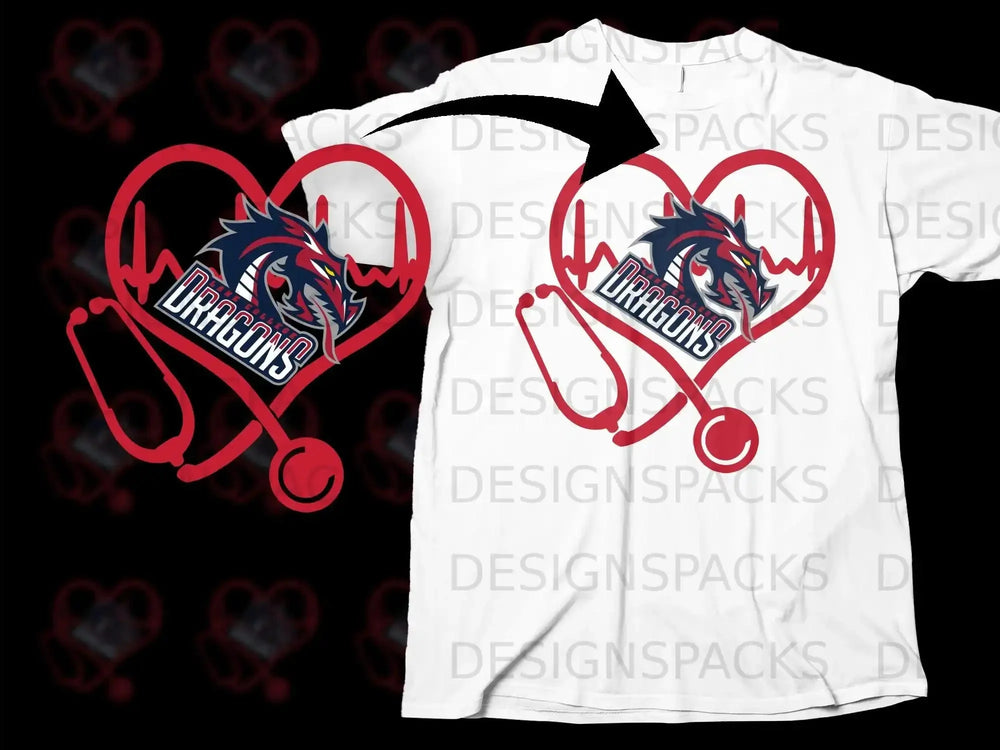 Dragons Heartbeat Design Stethoscope Graphic Shirt