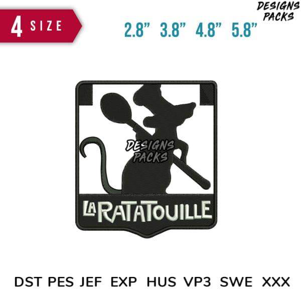 La Ratatouille embroidery design in 4 sizes, compatible with DST PES JEF formats for instant download.