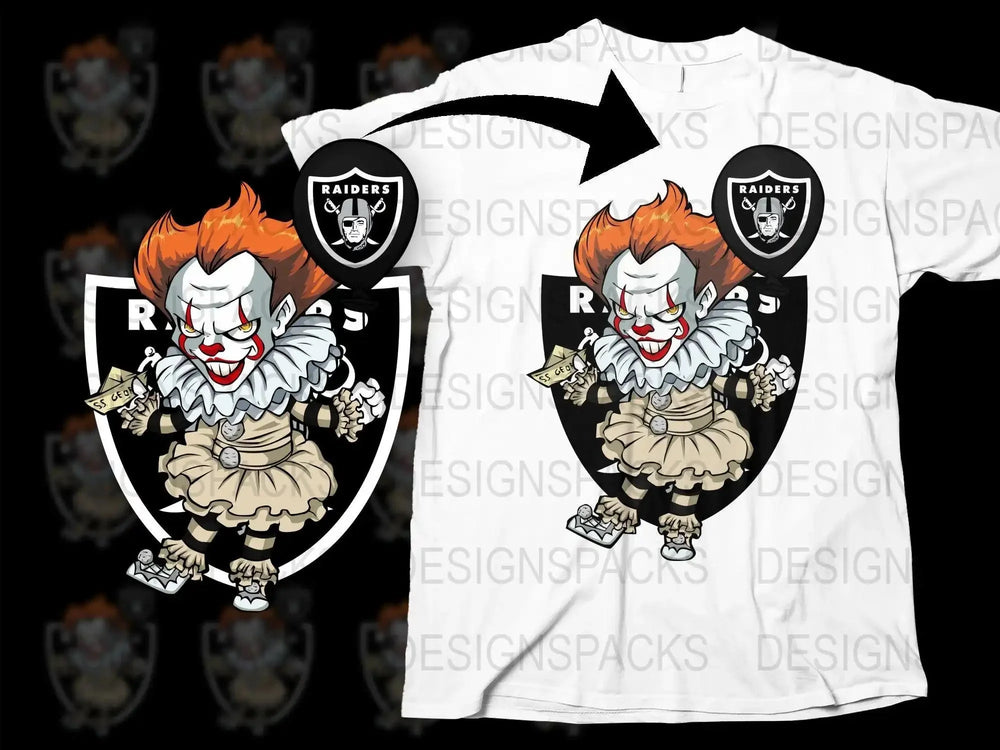 Las Vegas Raiders Inspired Scary Clown Graphic Png Digital Download