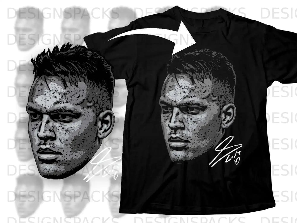 Detailed Illustrated Face Design on Black T-Shirt