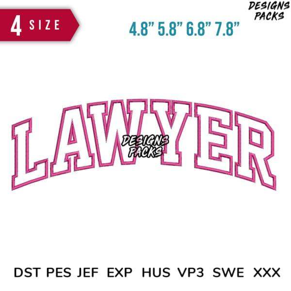 Lawyer arched embroidery design in pink, available in 4 sizes & formats like PES, DST for instant download