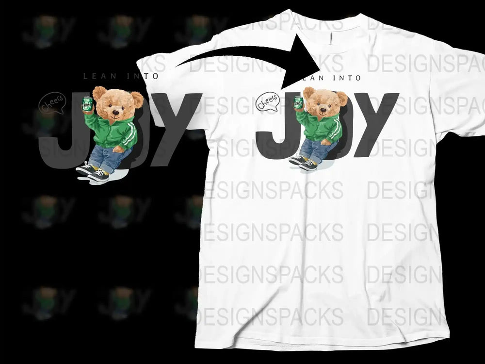 Lean Into Joy Cheers Bear Design Graphic Png Digital Download